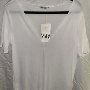 Zara White V-Neck Women's Top size L